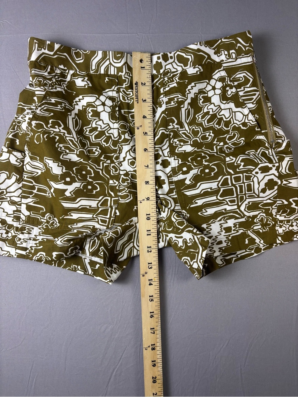 Rachel Comey Kahki Floral Print Shorts 100% Cotton with Size Zipper Size 2 NWOT - Picture 7 of 12
